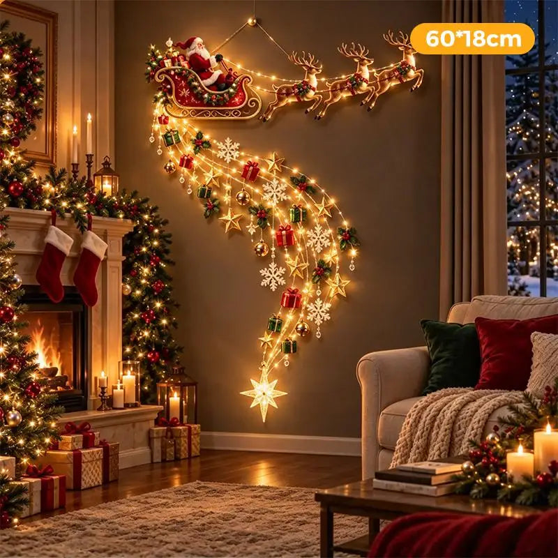 Christmas Magic Trail Wall Light-LED Glowing Christmas Scene Wall Decoration,Santa Sleigh Reindeer Hanging Decoration For Party