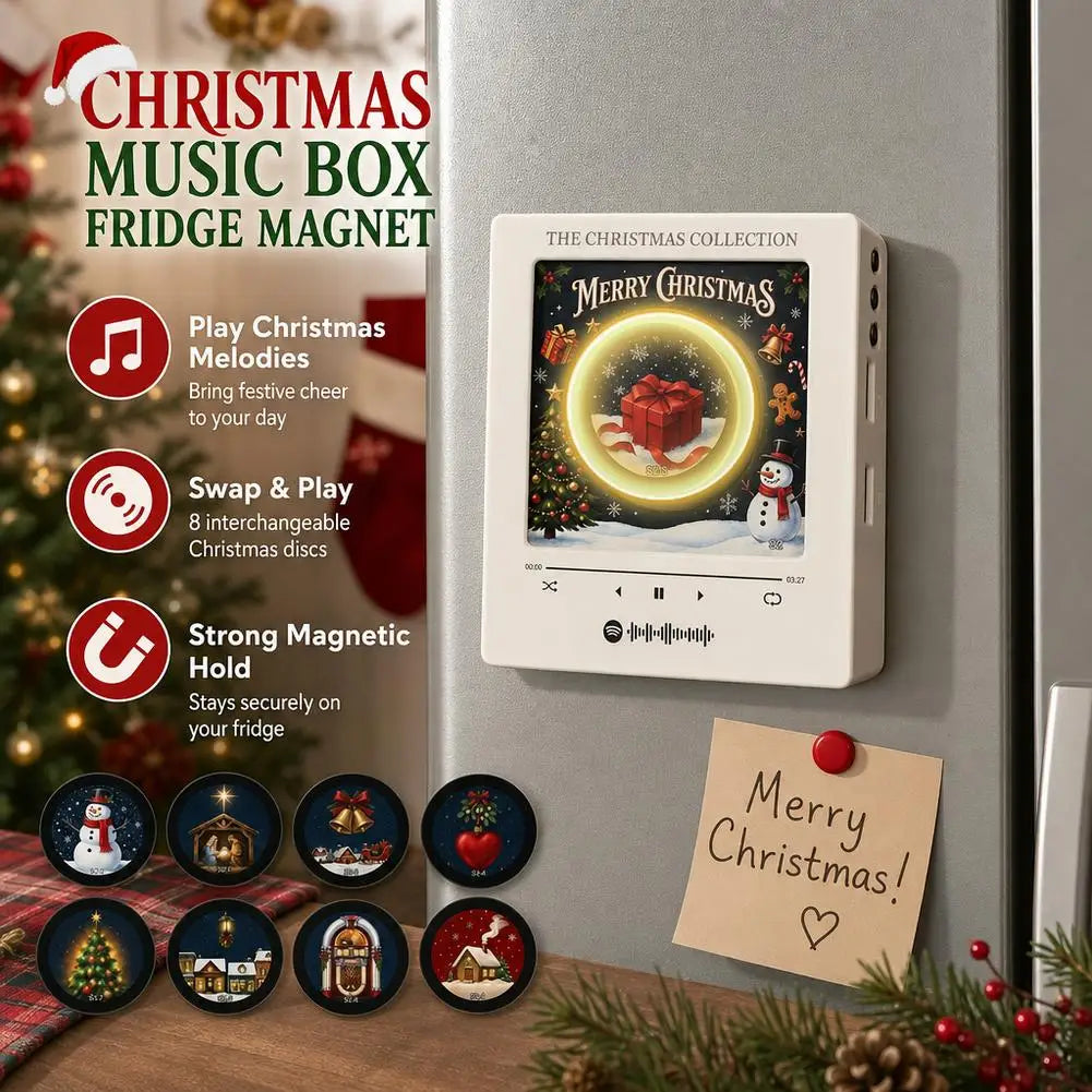 Christmas Music Box Refrigerator Magnet Ambient Night Light Acrylic Music Player With 9 Replaceable Discs Fridge Ornament