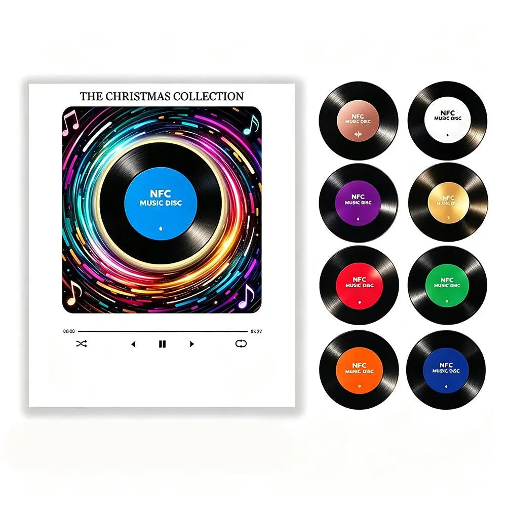 Christmas Music Box Refrigerator Magnet Ambient Night Light Acrylic Music Player With 9 Replaceable Discs Fridge Ornament