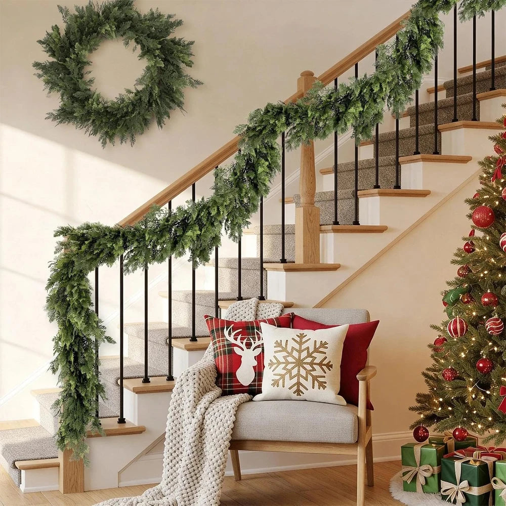 Christmas Artificial Cedar Garland Artificial Greenery Garland for Fireplace Table Indoor Outdoor Home Xmas Holiday Decoration