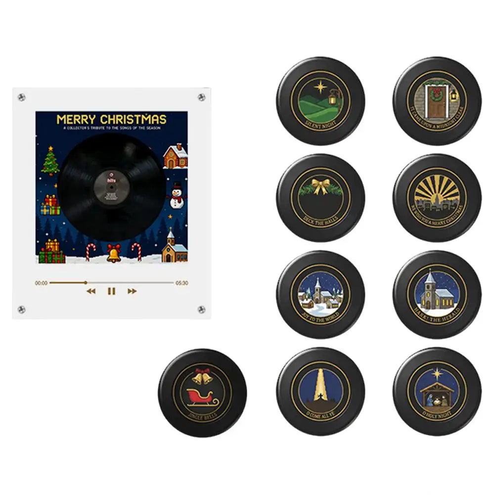 Christmas Music Box Refrigerator Magnet Ambient Night Light Acrylic Music Player With 9 Replaceable Discs Fridge Ornament