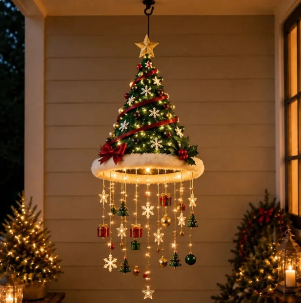 Christmas Hat LED Hanging Lamp Santa Hat String Light Pendant Ornaments Xmas Tree Wall Decor Party Window Decoration Light Gifts