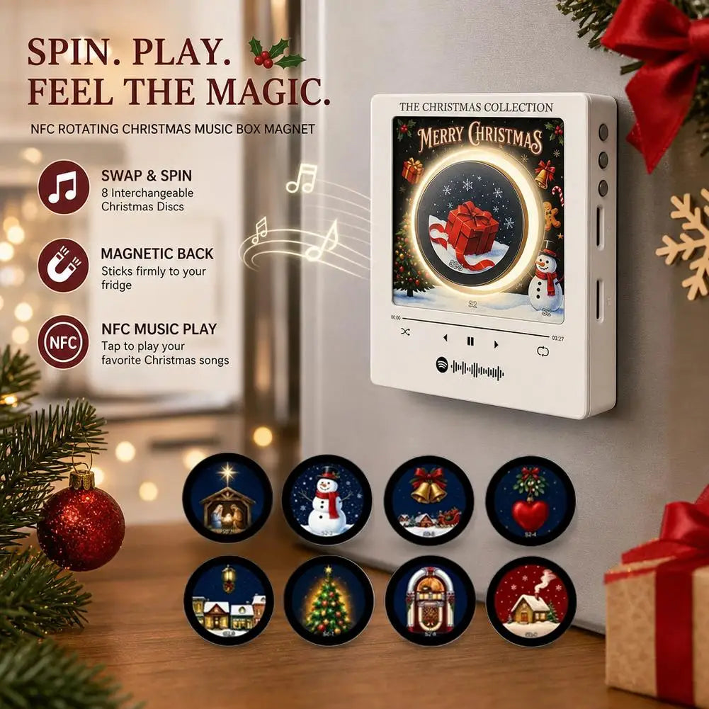 Christmas Music Box Refrigerator Magnet Ambient Night Light Acrylic Music Player With 9 Replaceable Discs Fridge Ornament