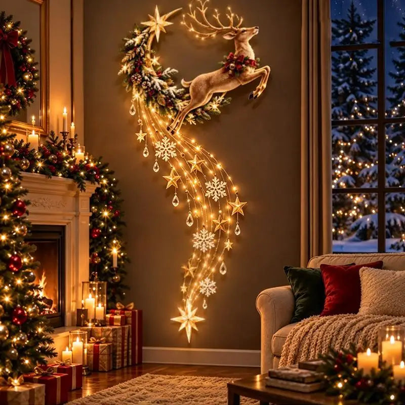 Christmas Magic Trail Wall Light-LED Glowing Christmas Scene Wall Decoration,Santa Sleigh Reindeer Hanging Decoration For Party