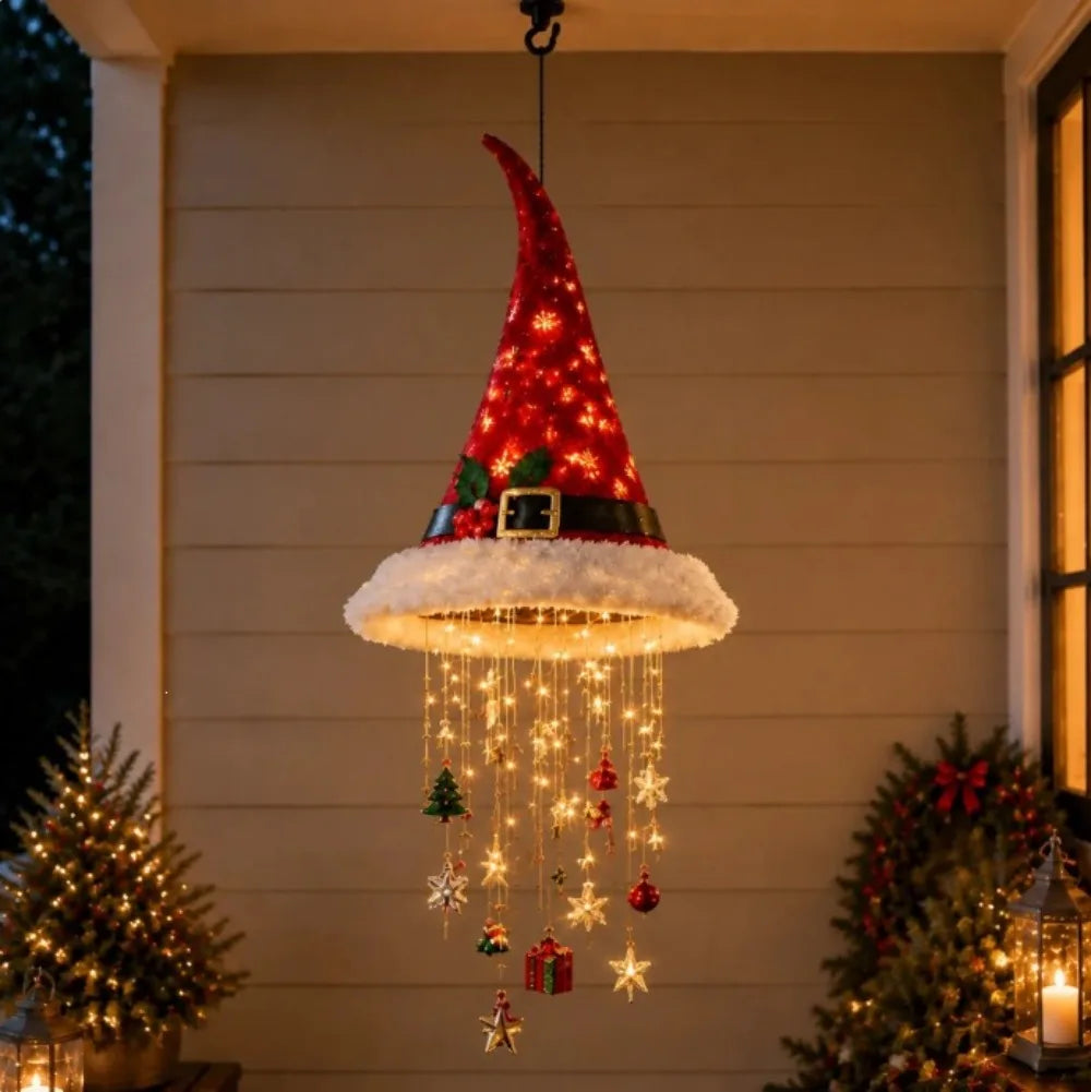 Christmas Hat LED Hanging Lamp Santa Hat String Light Pendant Ornaments Xmas Tree Wall Decor Party Window Decoration Light Gifts