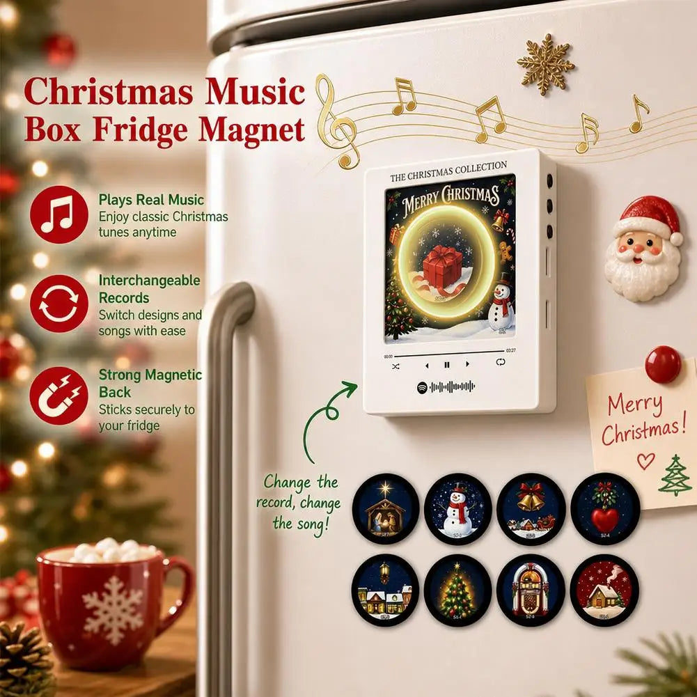 Christmas Music Box Refrigerator Magnet Ambient Night Light Acrylic Music Player With 9 Replaceable Discs Fridge Ornament