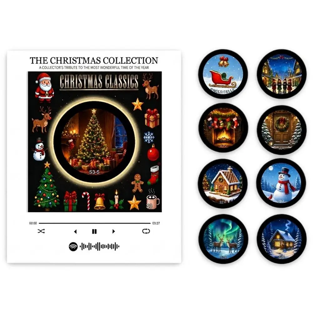Christmas Music Box Refrigerator Magnet Ambient Night Light Acrylic Music Player With 9 Replaceable Discs Fridge Ornament
