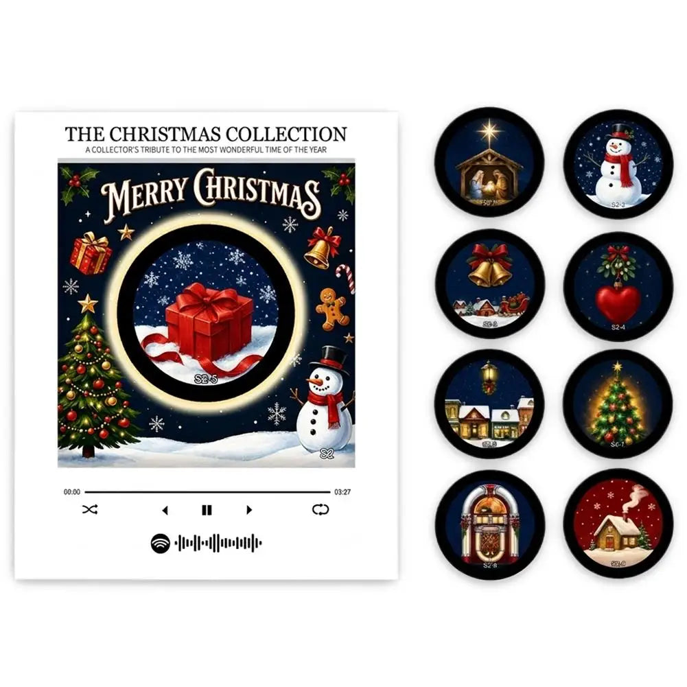 Christmas Music Box Refrigerator Magnet Ambient Night Light Acrylic Music Player With 9 Replaceable Discs Fridge Ornament