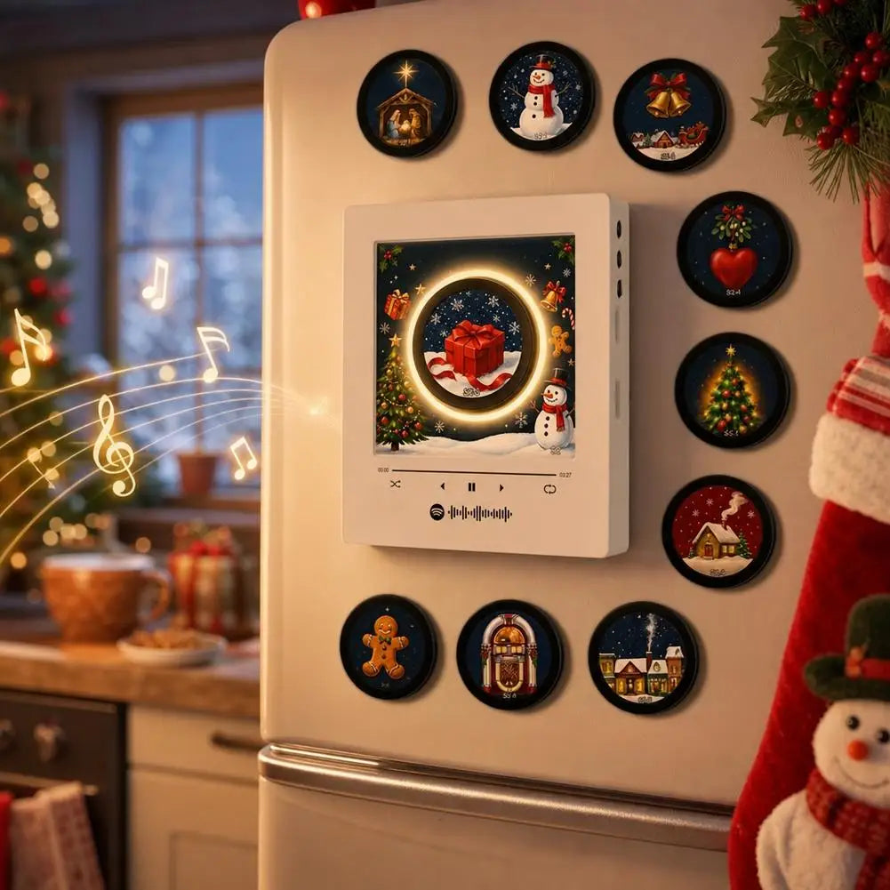 Christmas Music Box Refrigerator Magnet Ambient Night Light Acrylic Music Player With 9 Replaceable Discs Fridge Ornament