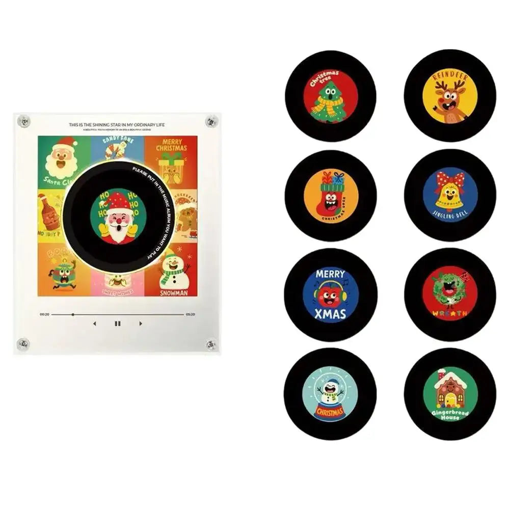 Christmas Music Box Refrigerator Magnet Ambient Night Light Acrylic Music Player With 9 Replaceable Discs Fridge Ornament