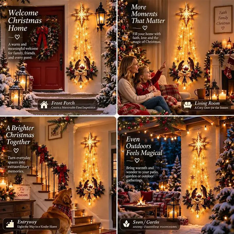 Christmas Magic Trail Wall Light-LED Glowing Christmas Scene Wall Decoration,Santa Sleigh Reindeer Hanging Decoration For Party