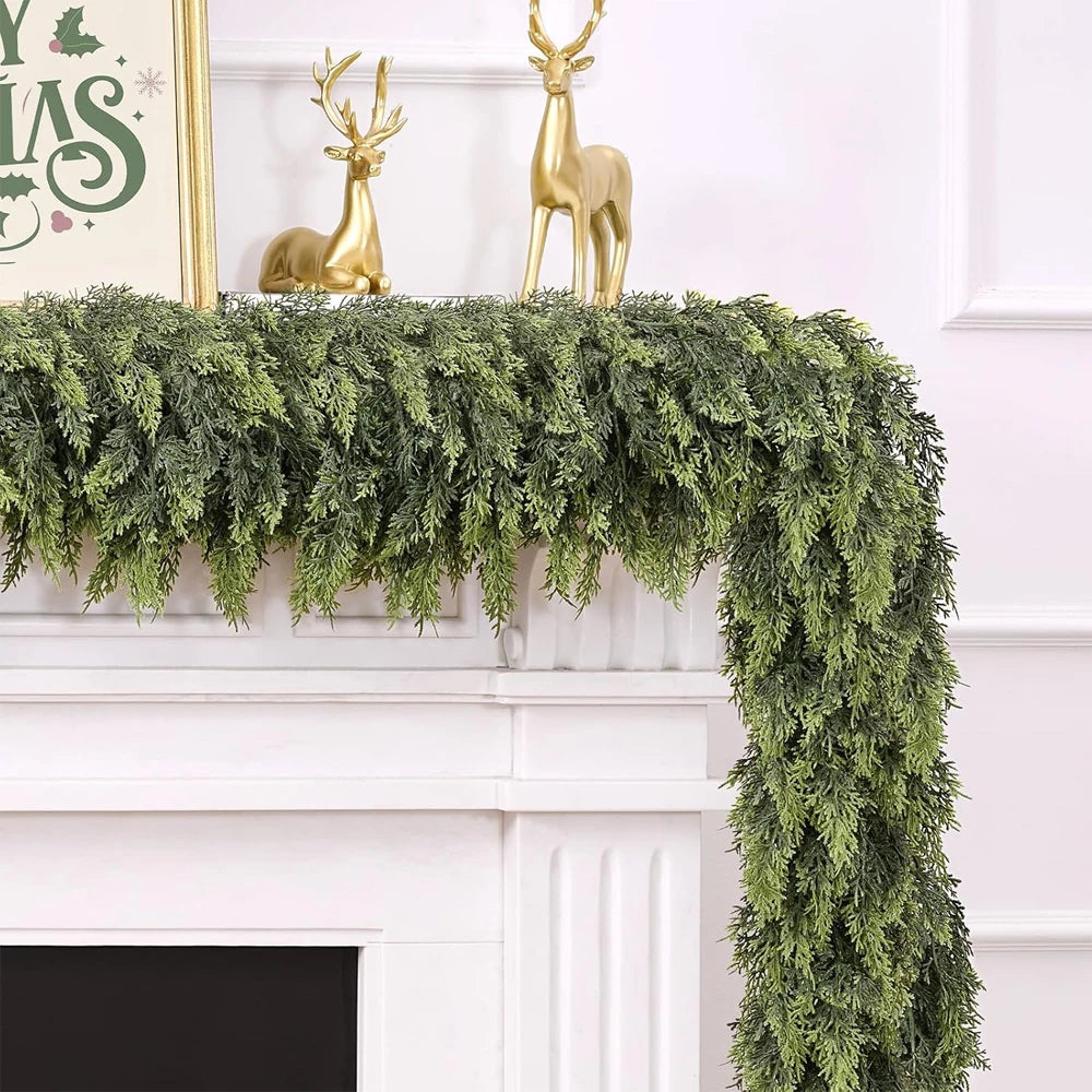 Christmas Artificial Cedar Garland Artificial Greenery Garland for Fireplace Table Indoor Outdoor Home Xmas Holiday Decoration
