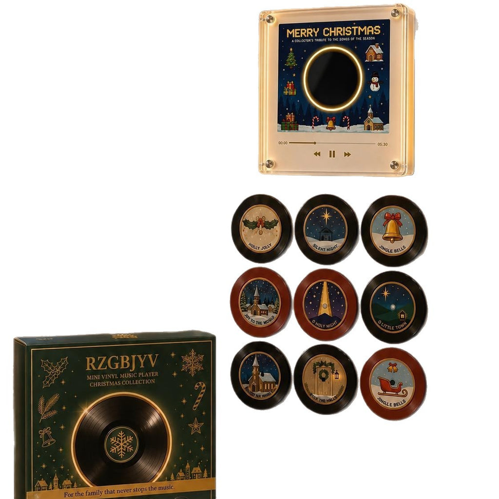 Christmas Musical Fridge Magnet Light-Up Rotating NFC Record Player Set